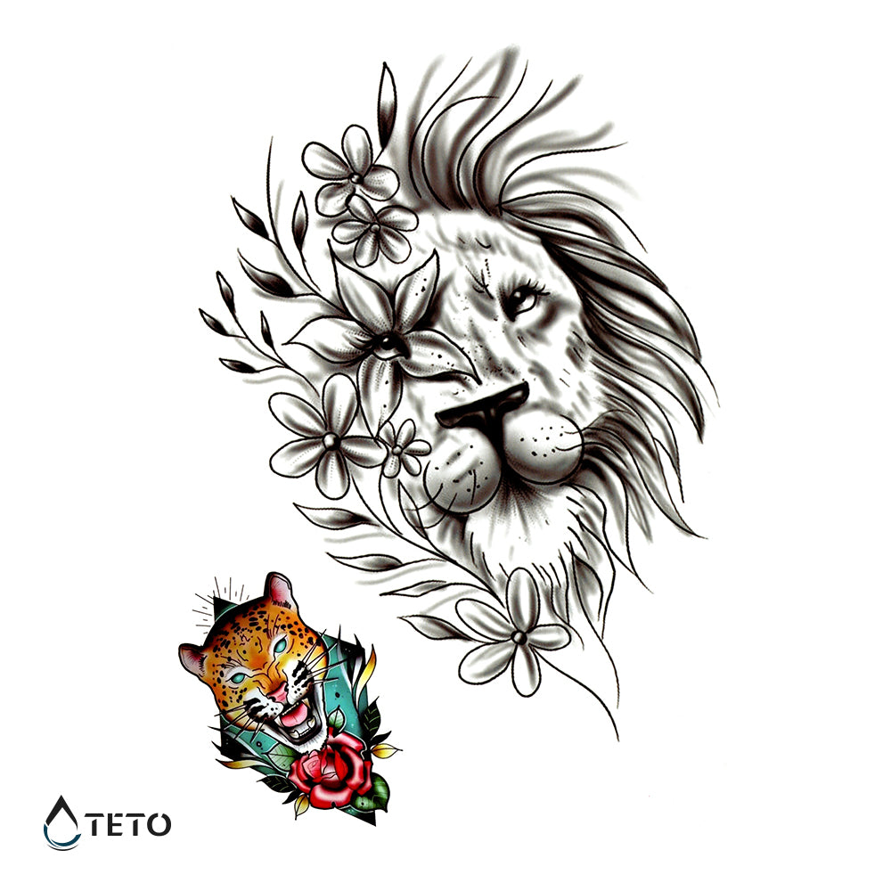 Lav i tigar s cvijetom - set - TETO Privremene Tetovaže